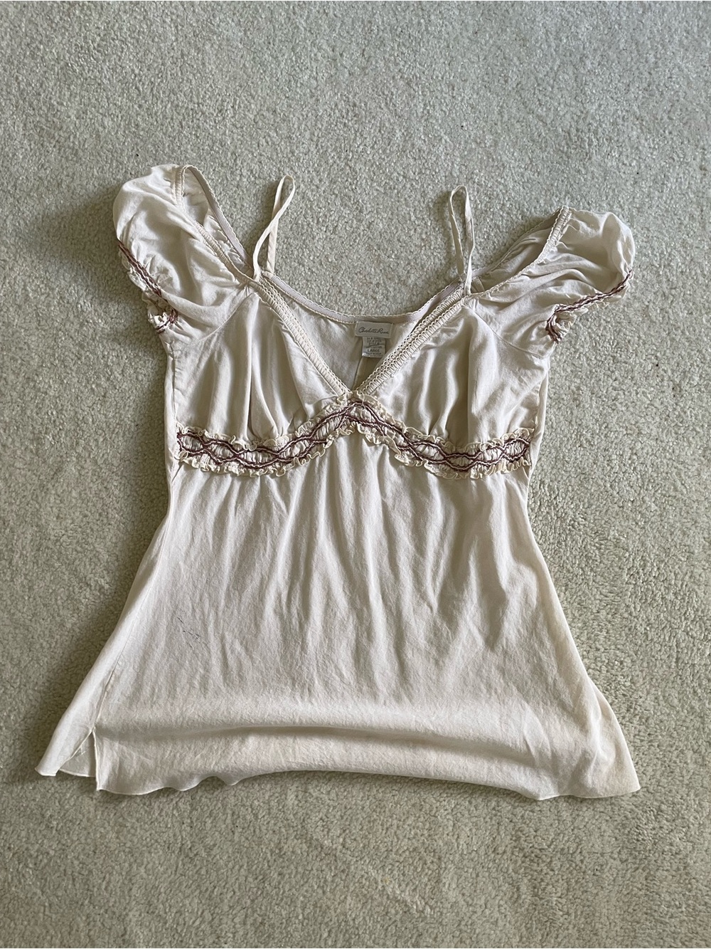 Charlotte Russe Light Cream Puff Sleeve Camisole with Embroidered Trim